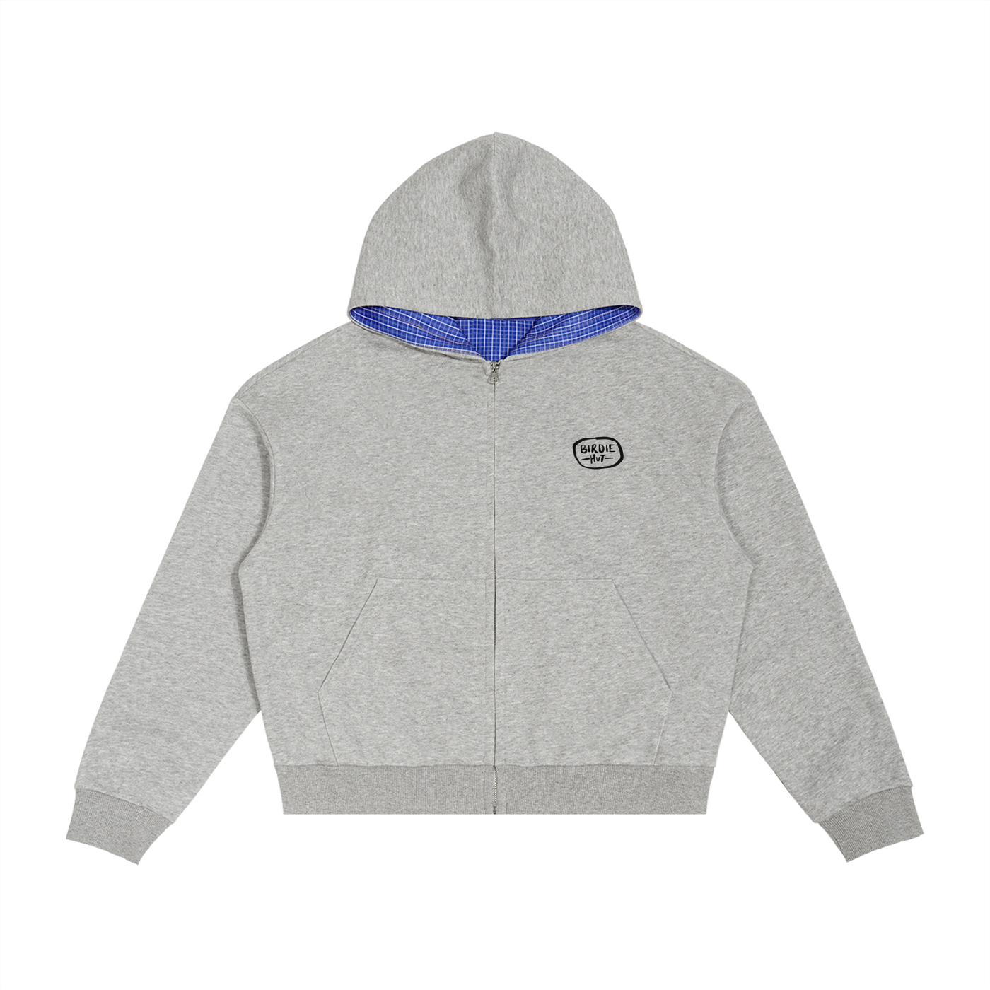 Plaid Zip-Up Hoodie Grey