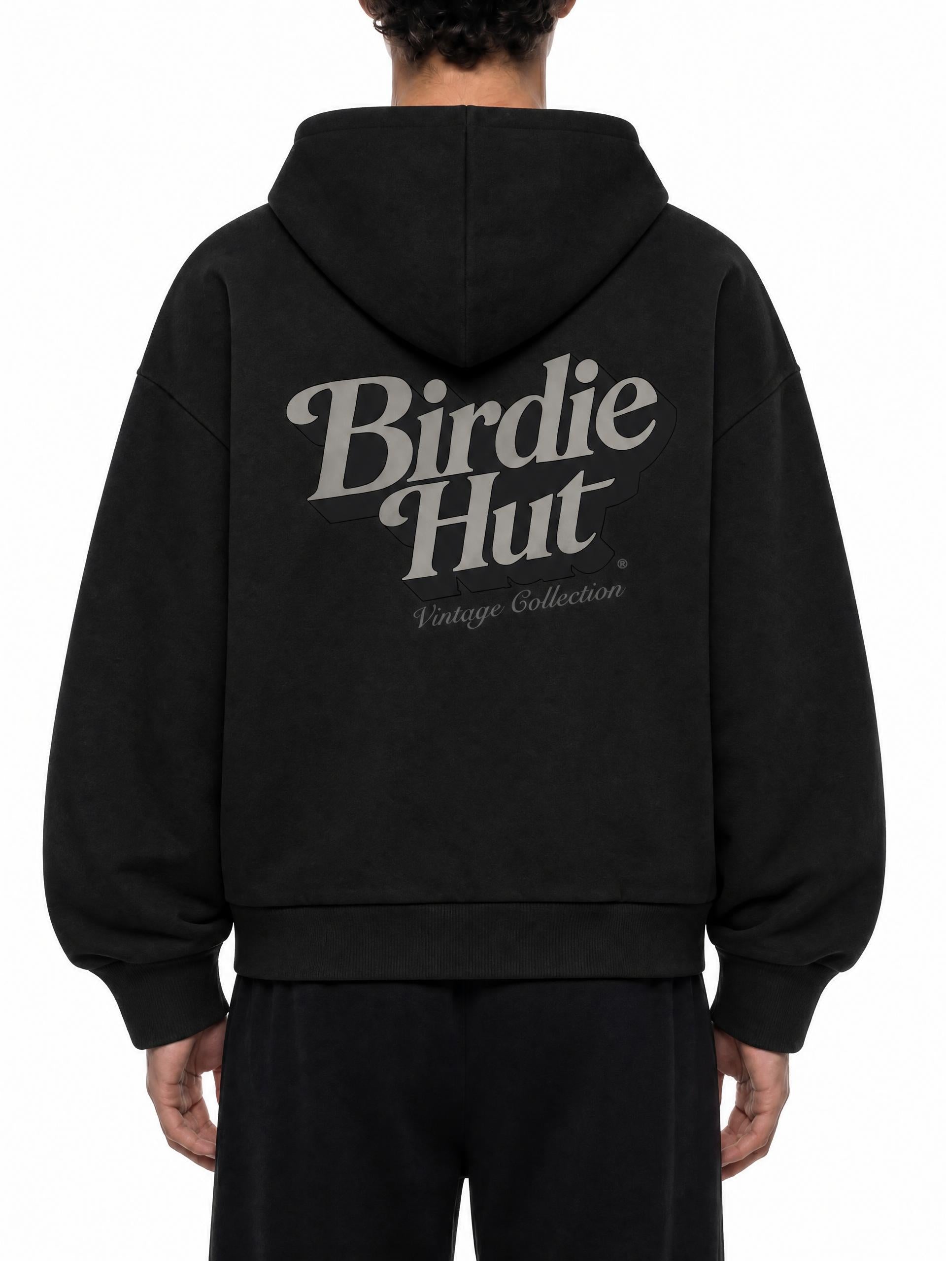 Plaid Zip-Up Hoodie Black