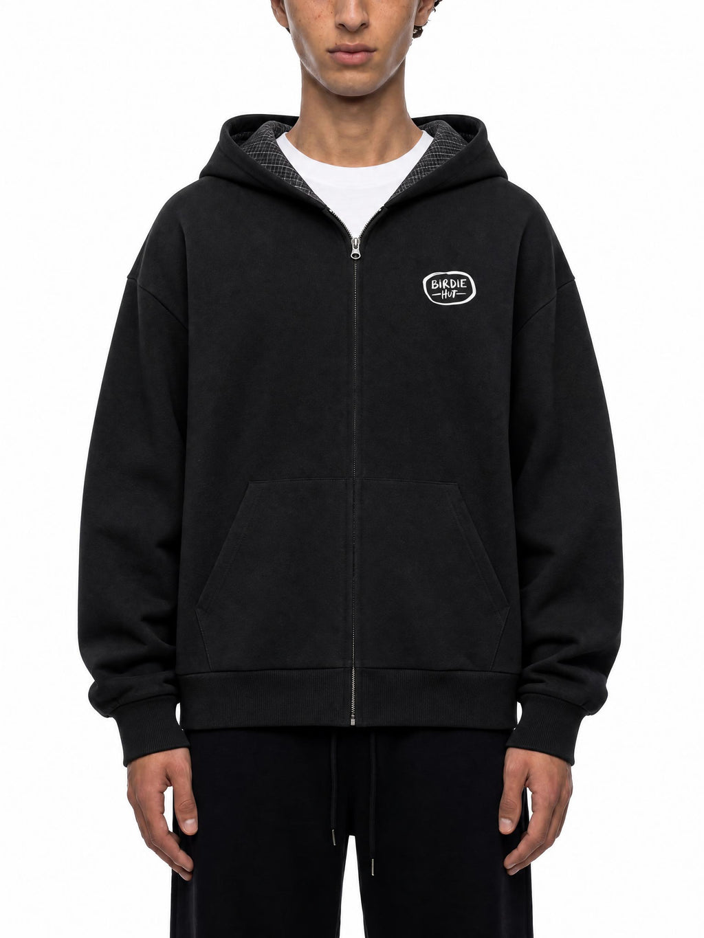 Plaid Zip-Up Hoodie Black